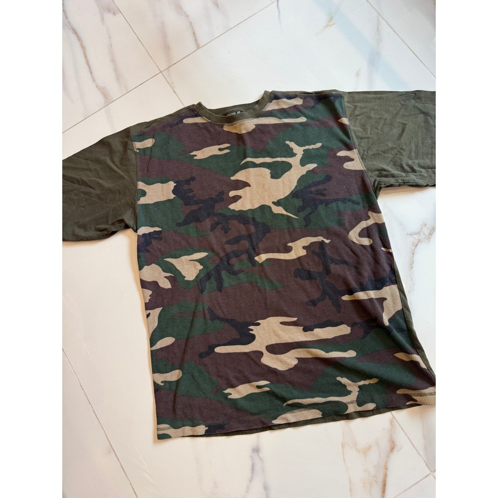 Delf KGS Sports Wear Mens 2XL Camo Waffle Knit Front T-Shirt Olive Green 2-Tone‎